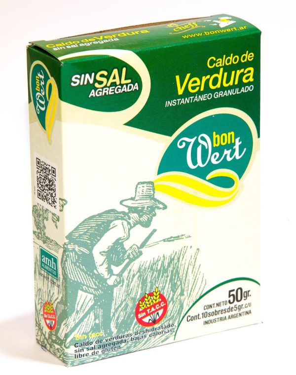 Caldo de Verdura Deshidratado Sin Sal Agregada Bon Wert x 10 sobres